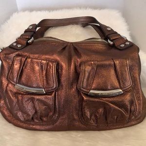 B Makowsky Genuine Metallic Copper Leather Hobo Shoulder Handbag A98252
